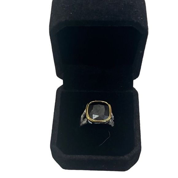Jewelry - Cushion cut onyx with gold trim and double silver band. Size 6.